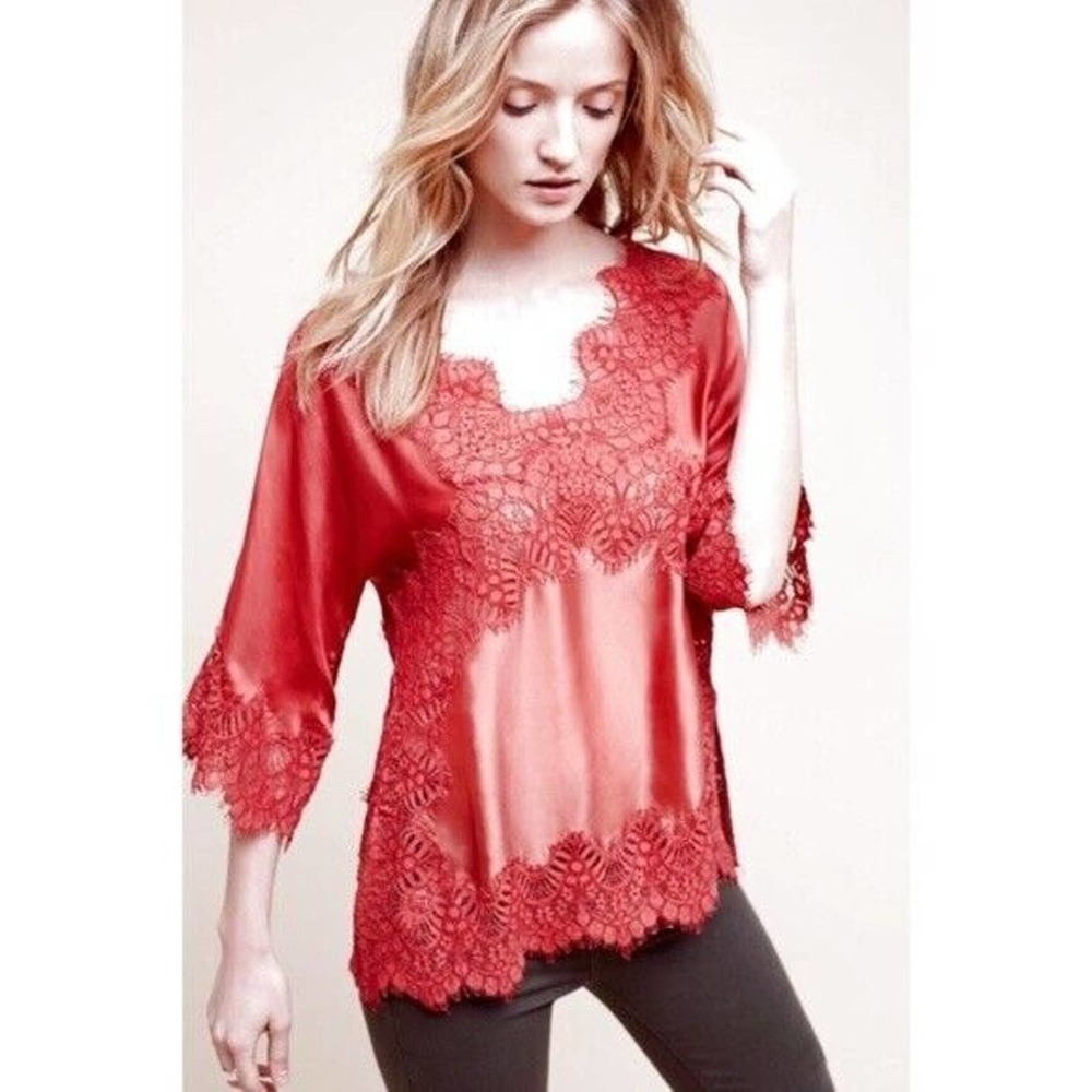 Moulinette Soeurs silk lace top medium red pink